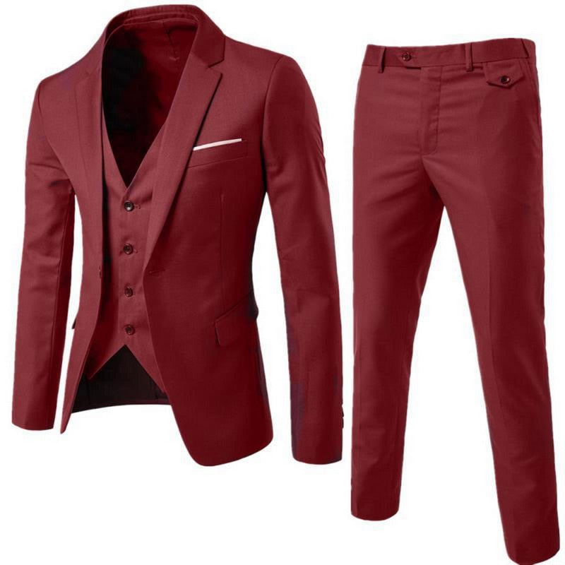 Oeak Hot Men Blazers Suit Sets 3 Pcs Blazer Suit +Vest +Pants Business Suits Sets Solid Color Oversize Dress Business Suit Set