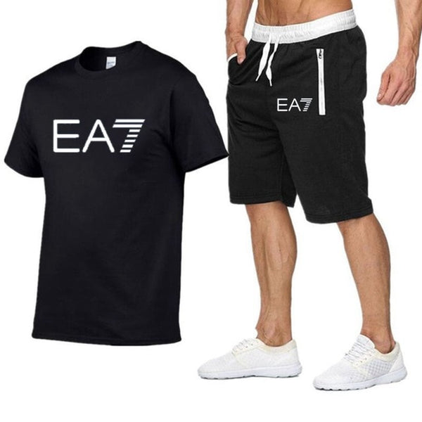 2019 Train Graphic Series Print Fashion For Men New EA7 white Short Sleeve Men Tracksuits Set Male T-shirt fashion Clothing
