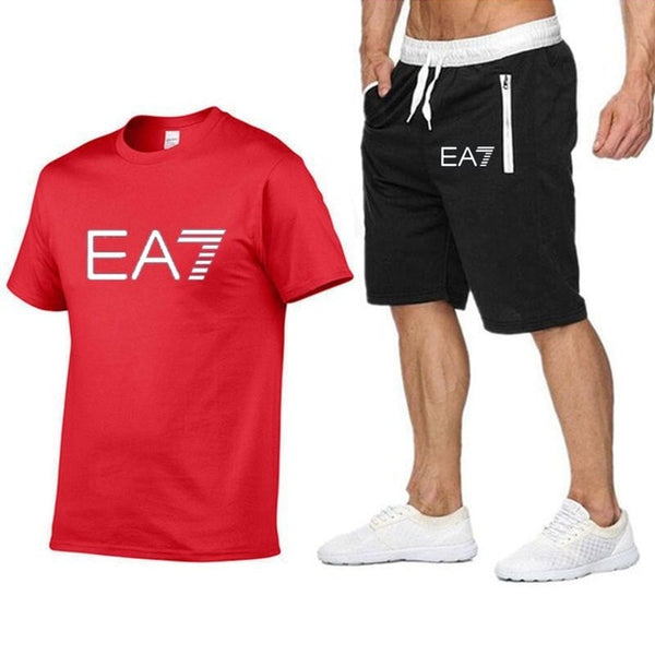 2019 Train Graphic Series Print Fashion For Men New EA7 white Short Sleeve Men Tracksuits Set Male T-shirt fashion Clothing