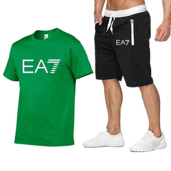 2019 Train Graphic Series Print Fashion For Men New EA7 white Short Sleeve Men Tracksuits Set Male T-shirt fashion Clothing
