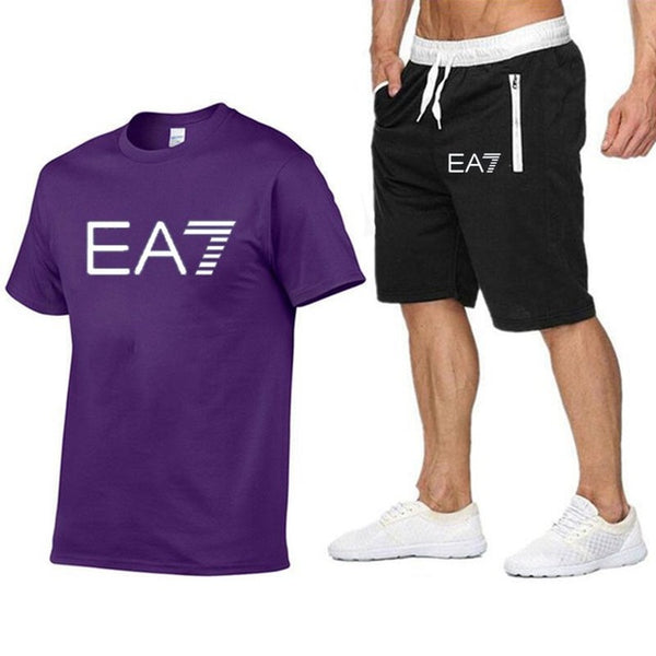2019 Train Graphic Series Print Fashion For Men New EA7 white Short Sleeve Men Tracksuits Set Male T-shirt fashion Clothing