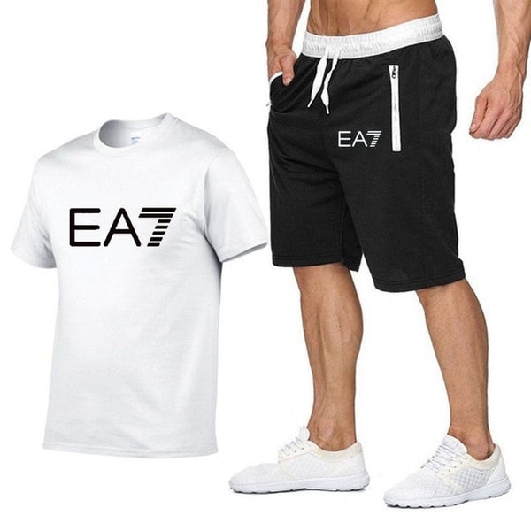 2019 Train Graphic Series Print Fashion For Men New EA7 white Short Sleeve Men Tracksuits Set Male T-shirt fashion Clothing