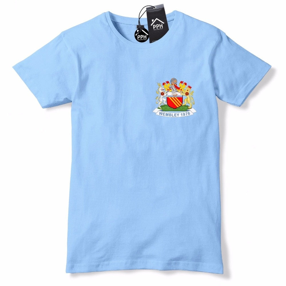2019 Summer Hot Sale Retro Footballer 1976 Wembley Manchester T Shirt Blue Moon shirt Sky Tee