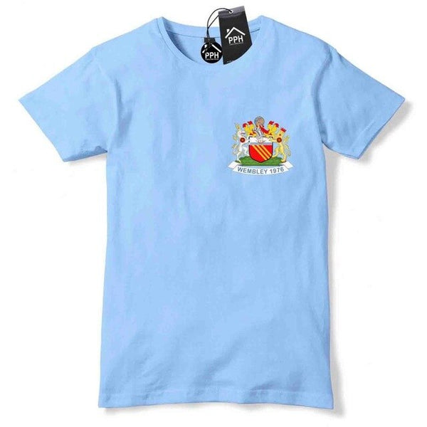 2019 Summer Hot Sale Retro Footballer 1976 Wembley Manchester T Shirt Blue Moon shirt Sky Tee