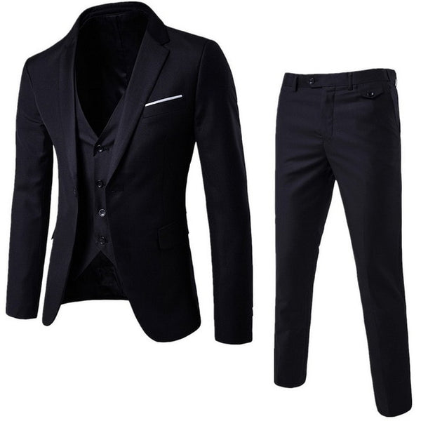 Oeak Hot Men Blazers Suit Sets 3 Pcs Blazer Suit +Vest +Pants Business Suits Sets Solid Color Oversize Dress Business Suit Set