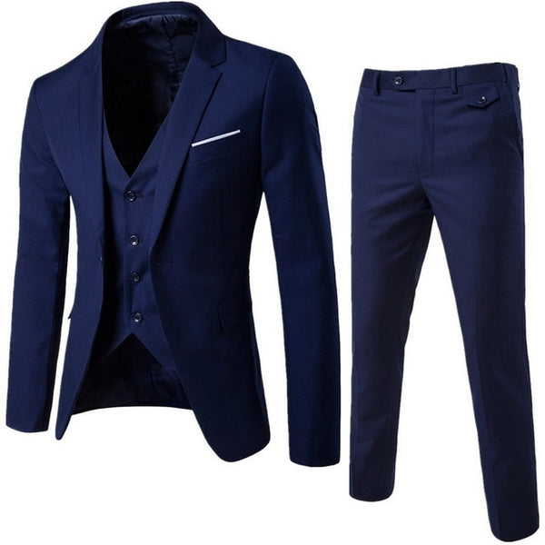 Oeak Hot Men Blazers Suit Sets 3 Pcs Blazer Suit +Vest +Pants Business Suits Sets Solid Color Oversize Dress Business Suit Set