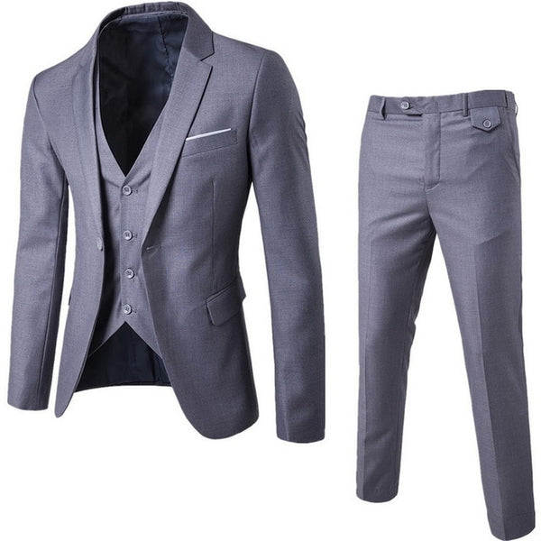 Oeak Hot Men Blazers Suit Sets 3 Pcs Blazer Suit +Vest +Pants Business Suits Sets Solid Color Oversize Dress Business Suit Set