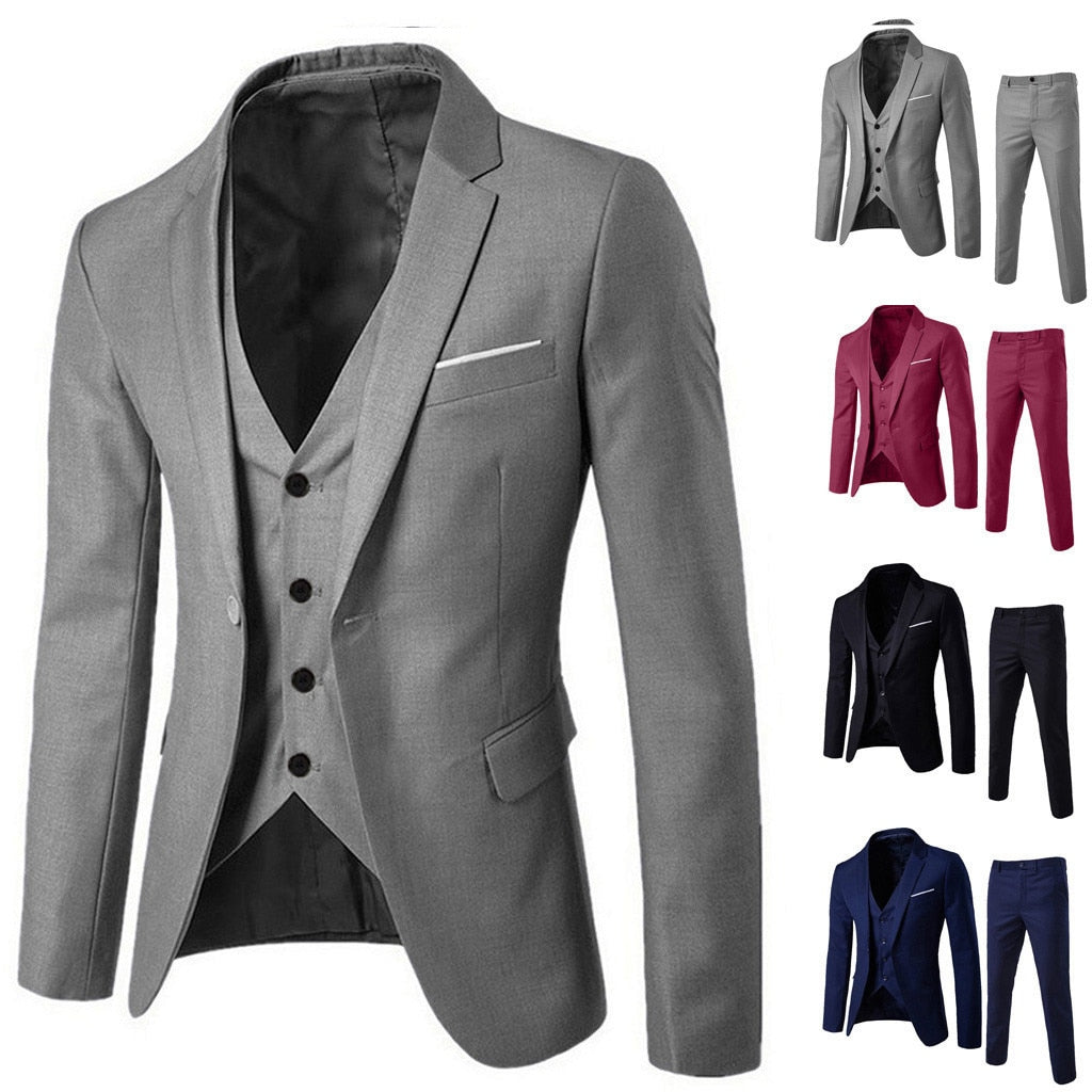 2019 Men’s Suit Slim 3-Piece Suit Blazer Business Wedding Party Jacket Vest & Pants Costume Homme Mariage #17.9